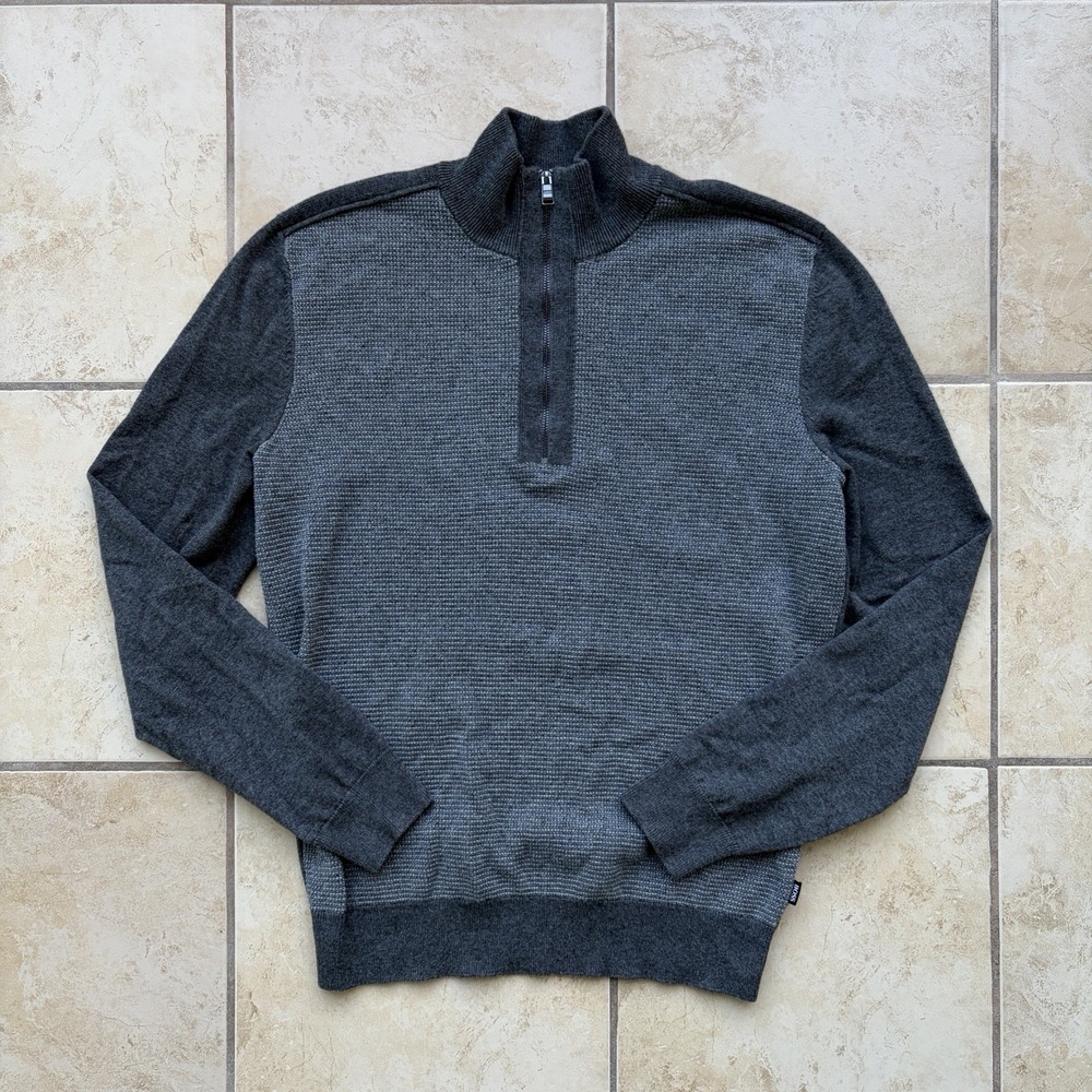 Hugo Boss‎ Jacket Mens Medium Gray 1/4 Zip Cotton Wool Blend Knit Pullover